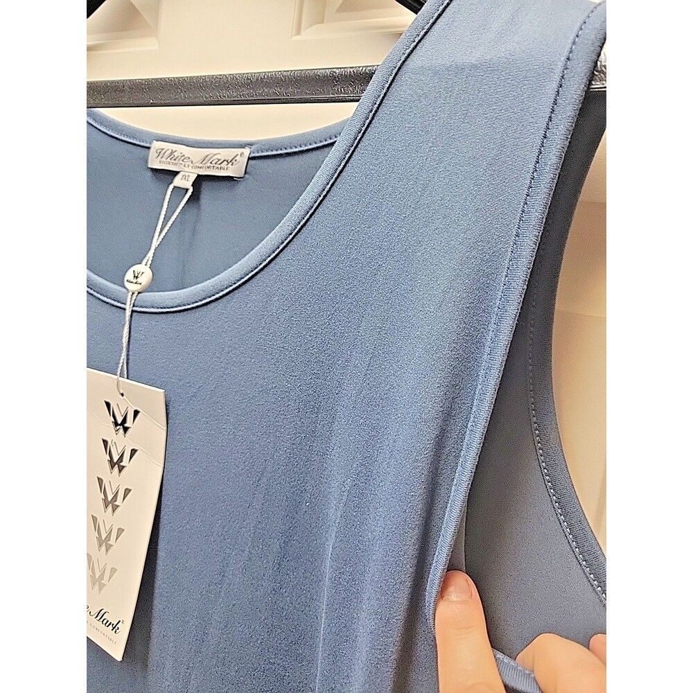 White Mark Scoop Neck Blue Dress Plus Size 1X Super Soft Ruffle Accents NEW - Picture 7 of 10
